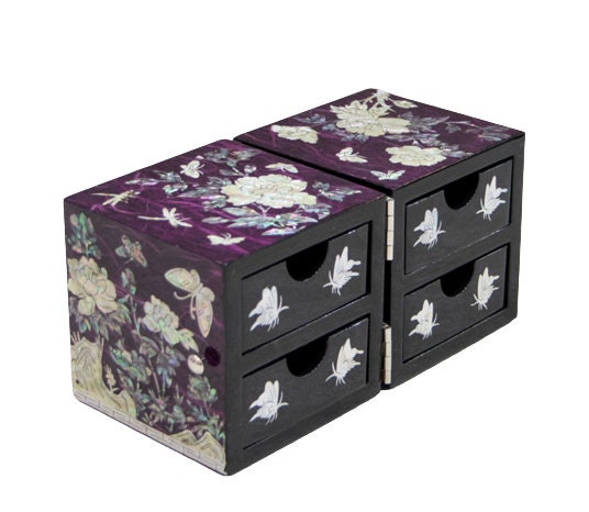 Mother of pearl peony purple jewelry box