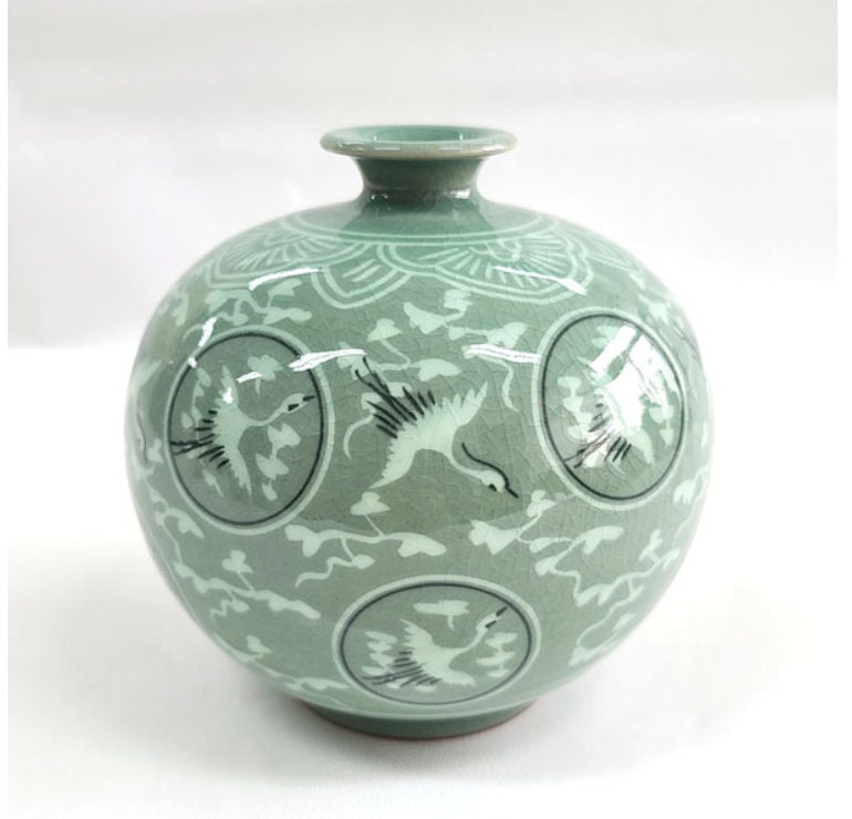 Korean Traditional Celadon Unhak Maeho Vase Interior Decor