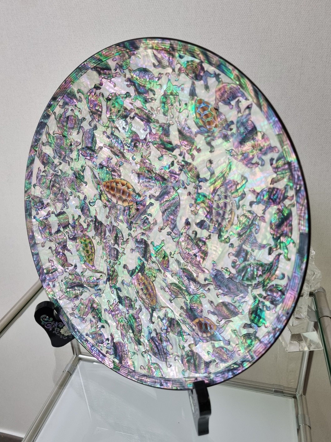Korean traditional mother of pearl turtles handmade plate