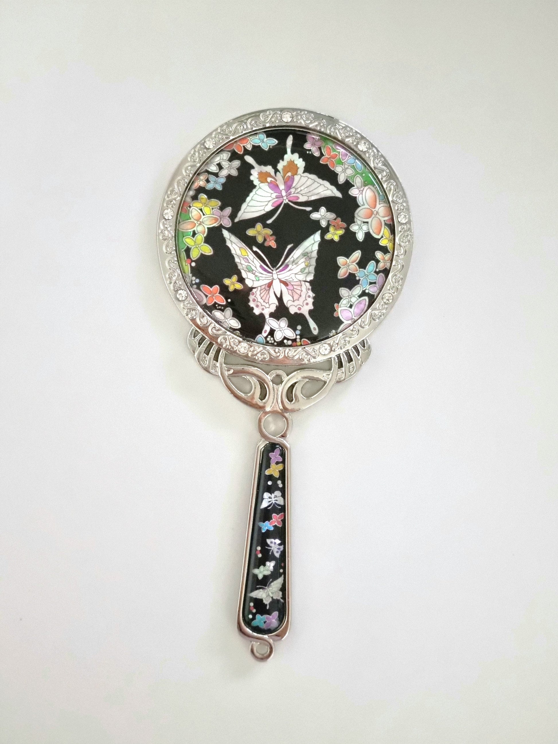 Princess black mother of pearl hand mirror