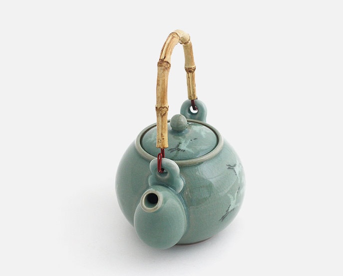 Korean traditional bamboo handle celadon teapot kettle