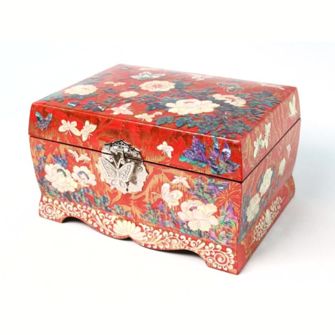Najeon 2-stage painting of flowers and birds mother of pearl jewelry box  black (16cm)