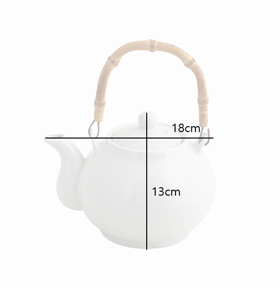 Korean traditional white porcelain teapot bamboo handle kettle