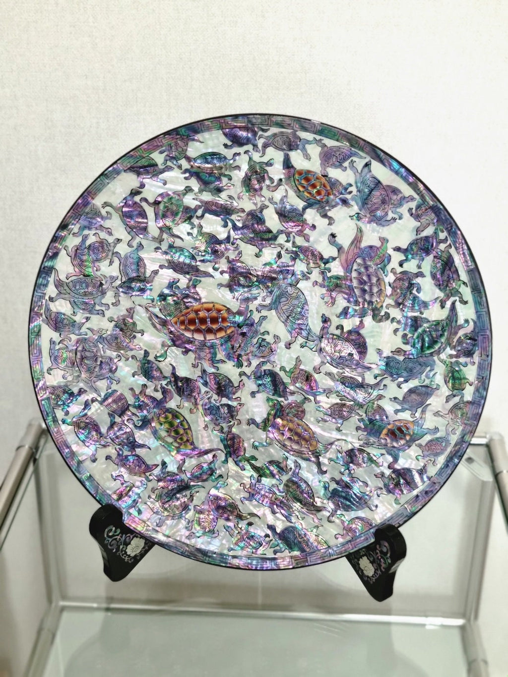 Korean traditional mother of pearl turtles handmade plate