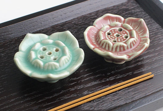 Korean lotus shaped celadon incense holder handmade incense stand interior decor