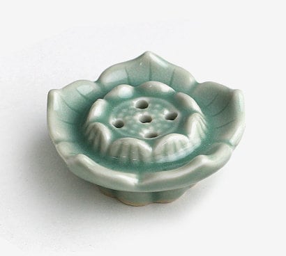 Korean lotus shaped celadon incense holder handmade incense stand interior decor