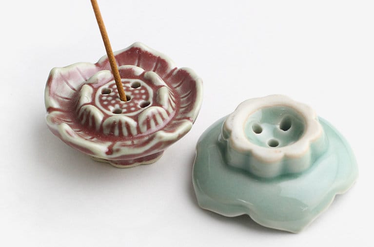 Korean lotus shaped celadon incense holder handmade incense stand interior decor